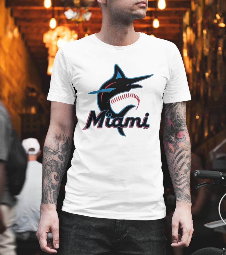 Miami Marlins Marlin Leaping Fish Miami Script T-Shirt