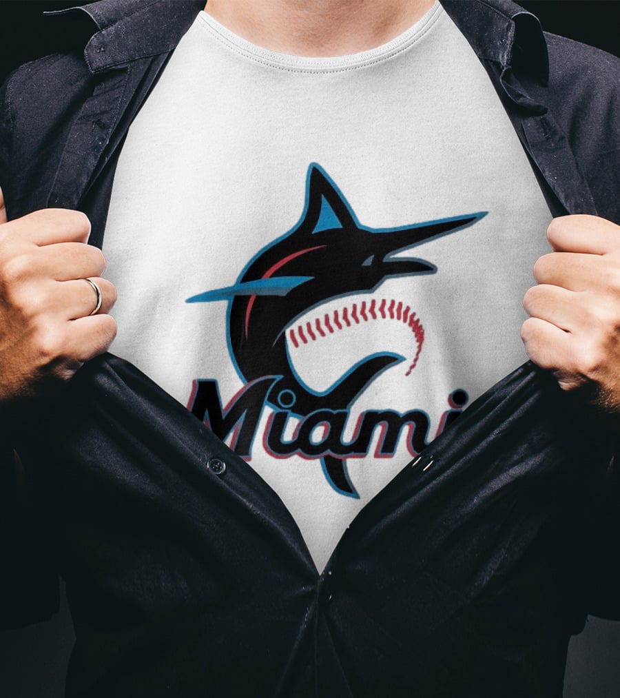 Miami Marlins Marlin Leaping Fish Miami Script T-Shirt