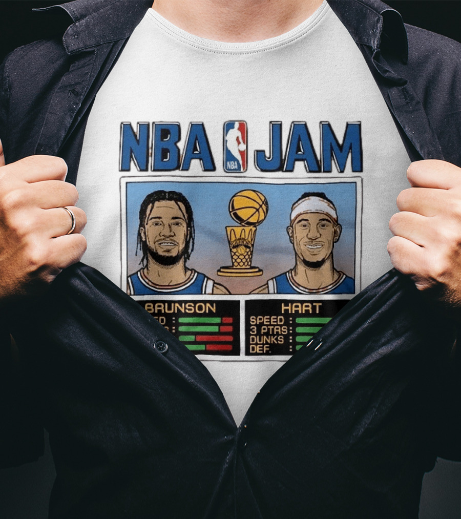 NBA Jam New York Knicks 2026 Champs Brunson Hart Stats T-Shirt