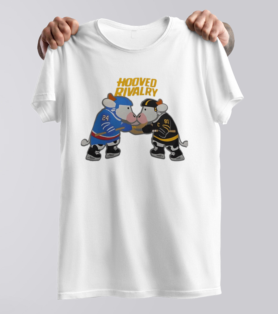 Hooved Rivalry Cow Hockey Players 24 And 81 Faceoff T-Shirt