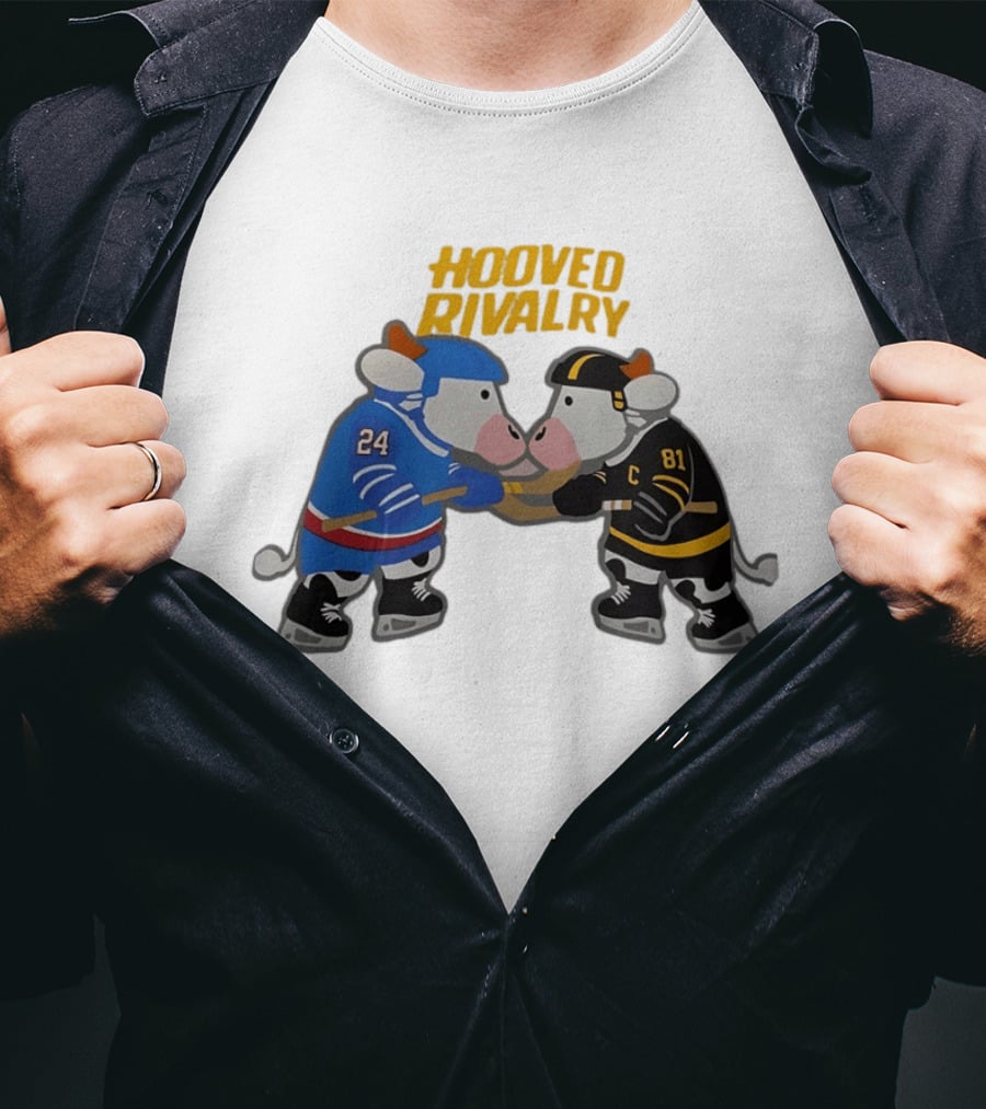 Hooved Rivalry Cow Hockey Players 24 And 81 Faceoff T-Shirt