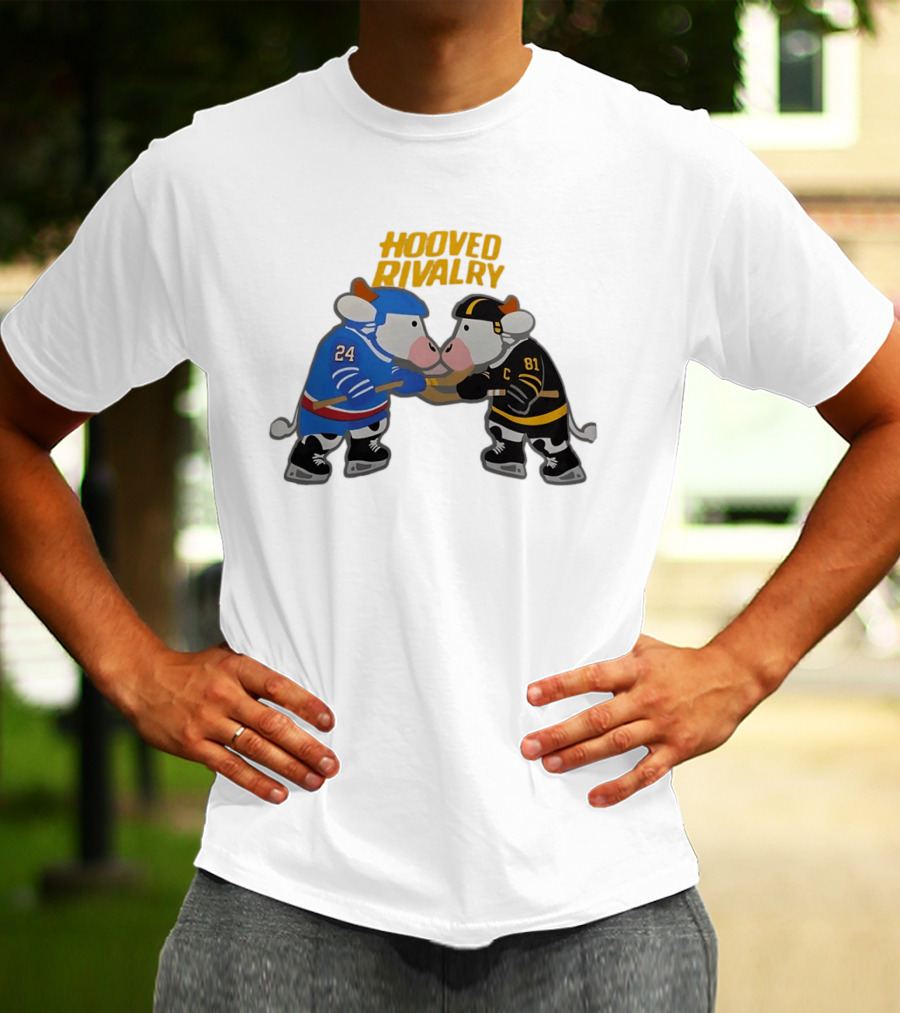 Hooved Rivalry Cow Hockey Players 24 And 81 Faceoff T-Shirt