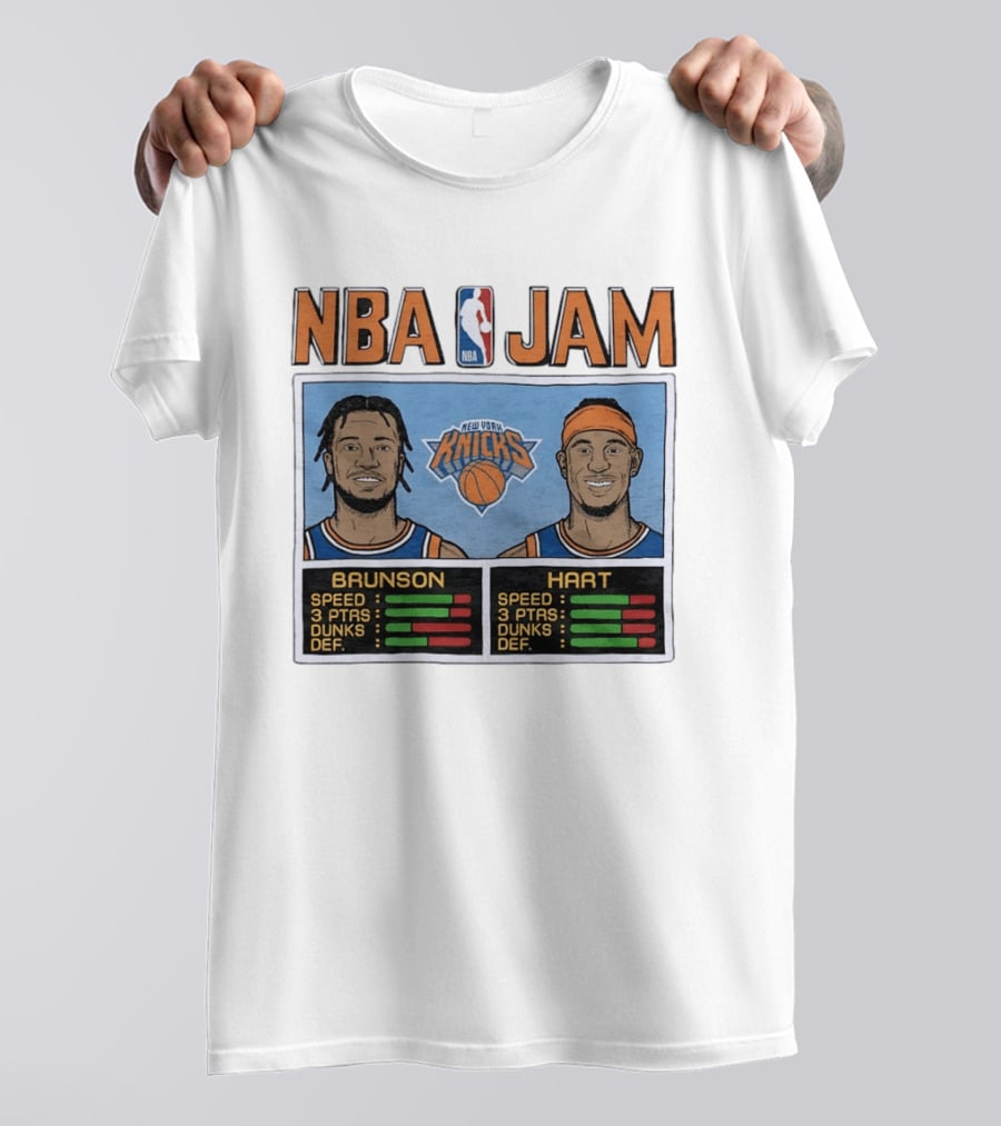Jalen Brunson Josh Hart New York Knicks NBA Jam Retro Basketball Game T-Shirt