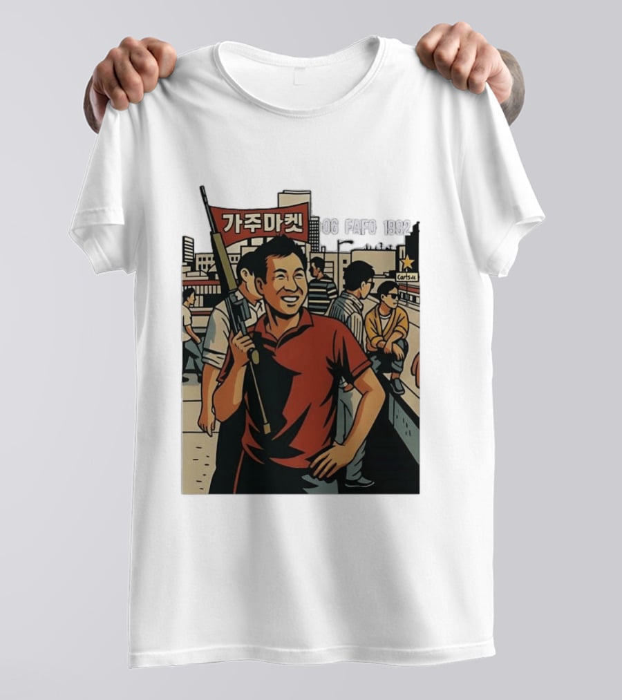 Korean American Street Scene Man With Rifle Urban T-Shirt