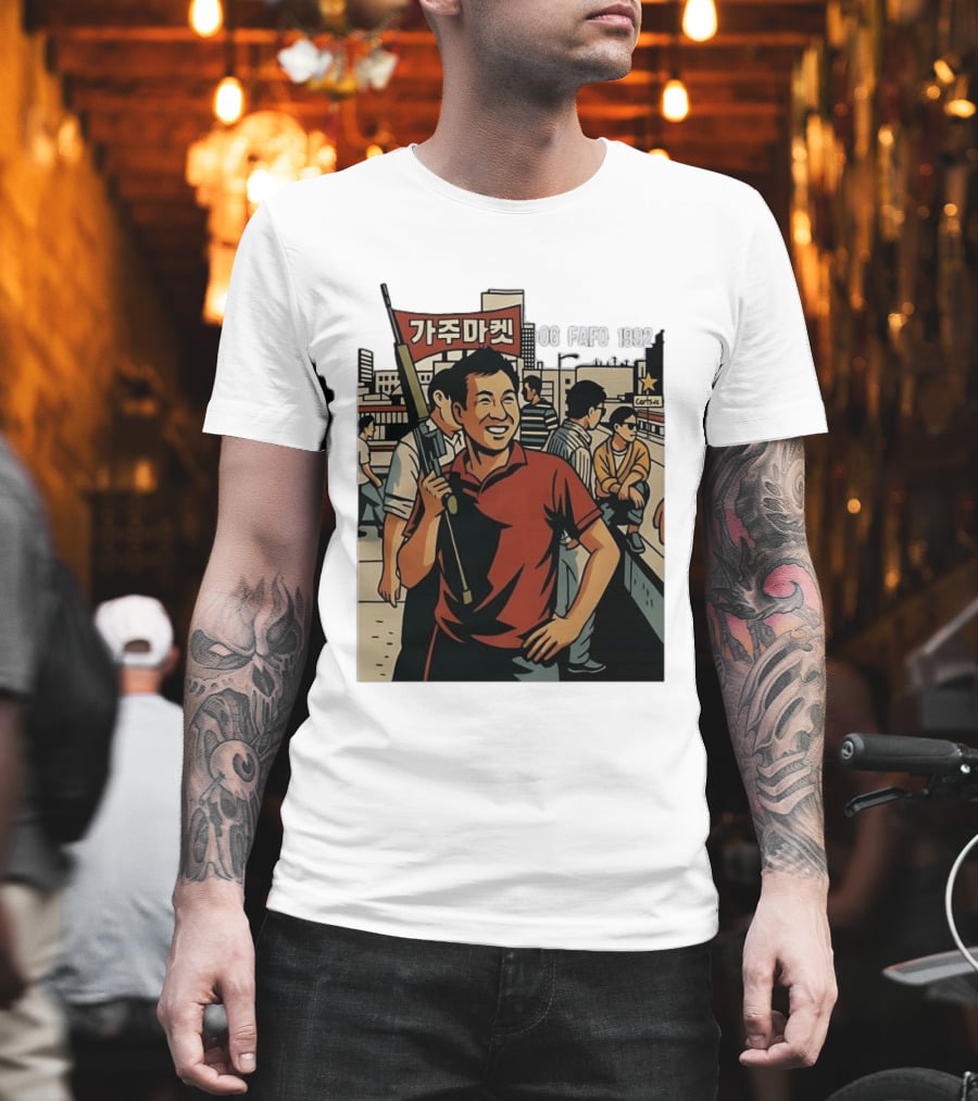 Korean American Street Scene Man With Rifle Urban T-Shirt
