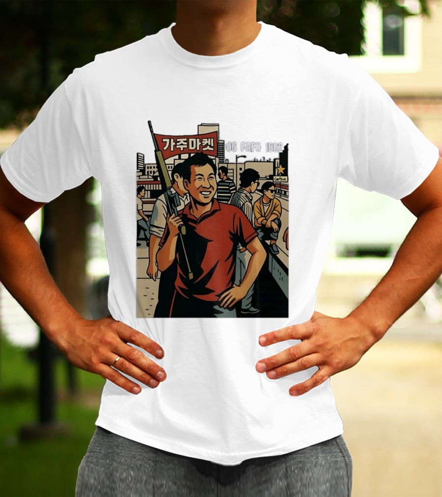 Korean American Street Scene Man With Rifle Urban T-Shirt