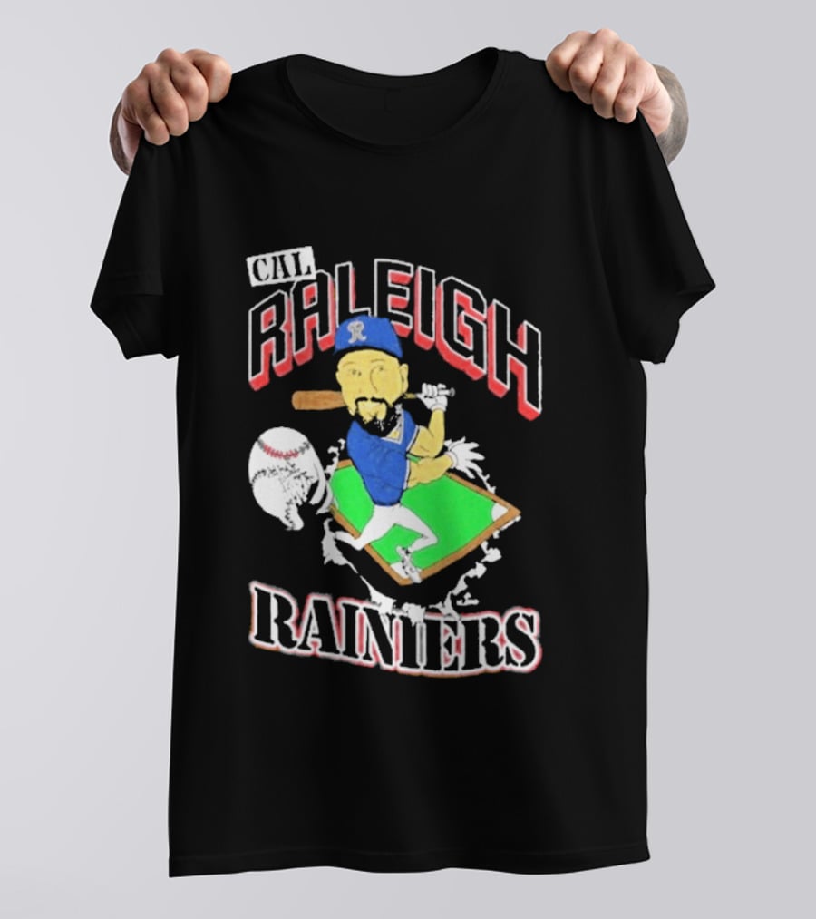 Cal Raleigh Rainiers Baseball Catcher Player Caricature T-Shirt