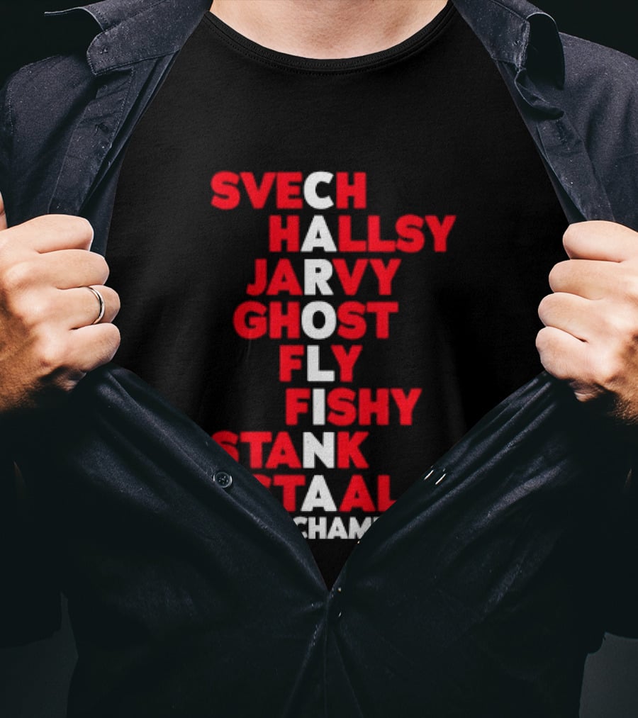 Carolina Hurricanes 2026 Champions Svech Hallsy Jarvy Ghost Fly Fishy Stank Staal T-Shirt