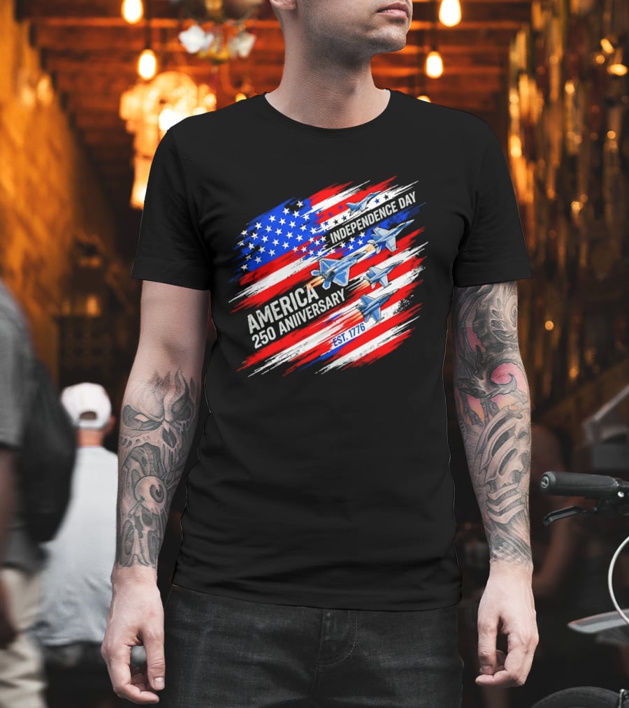 America 250 Anniversary Independence Day Fighter Jets Est 1776 Patriotic T-Shirt
