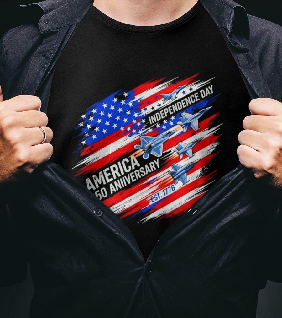 America 250 Anniversary Independence Day Fighter Jets Est 1776 Patriotic T-Shirt
