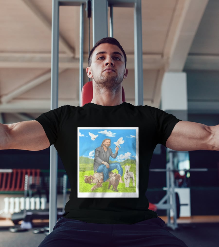 Keanu Reeves Surrounded By Animals In Peaceful Steppe Landscape T-Shirt