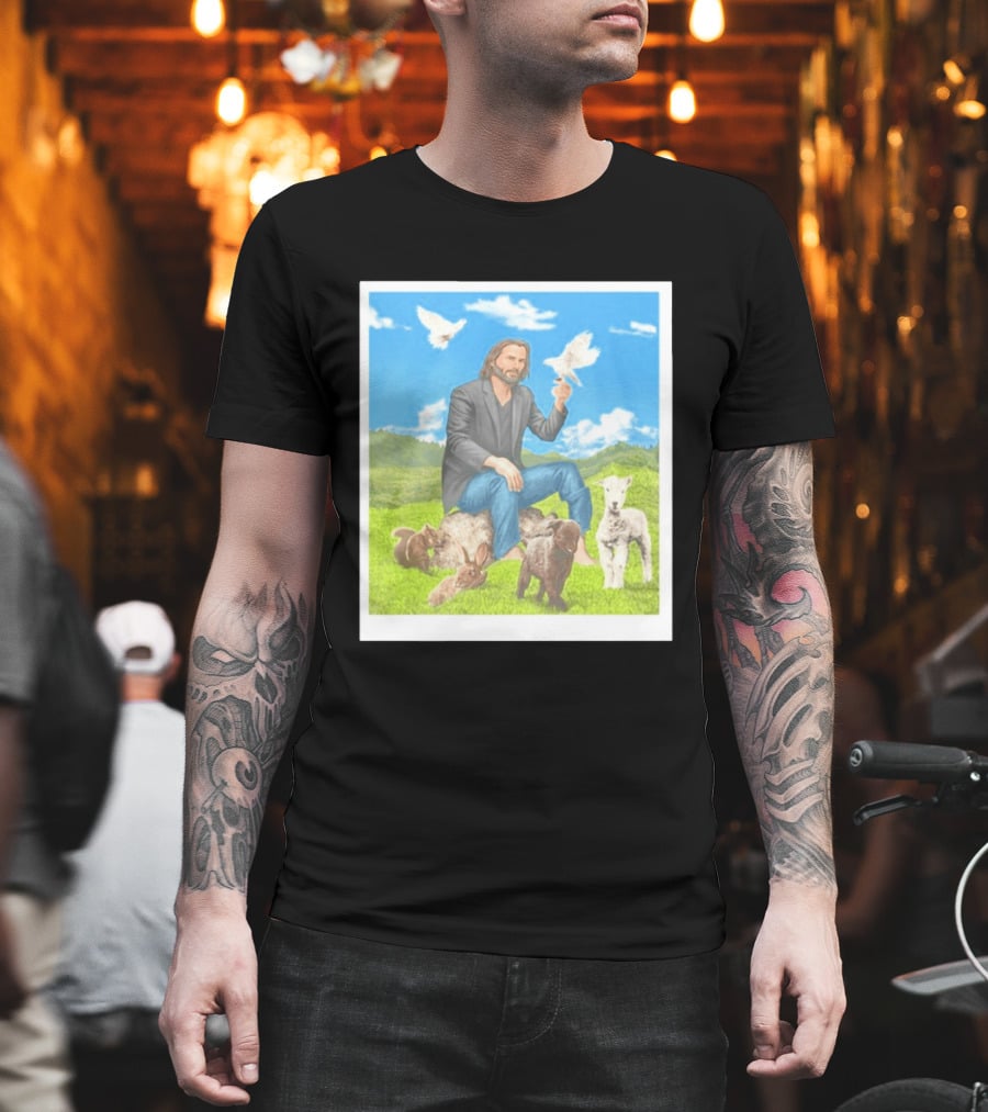 Keanu Reeves Surrounded By Animals In Peaceful Steppe Landscape T-Shirt