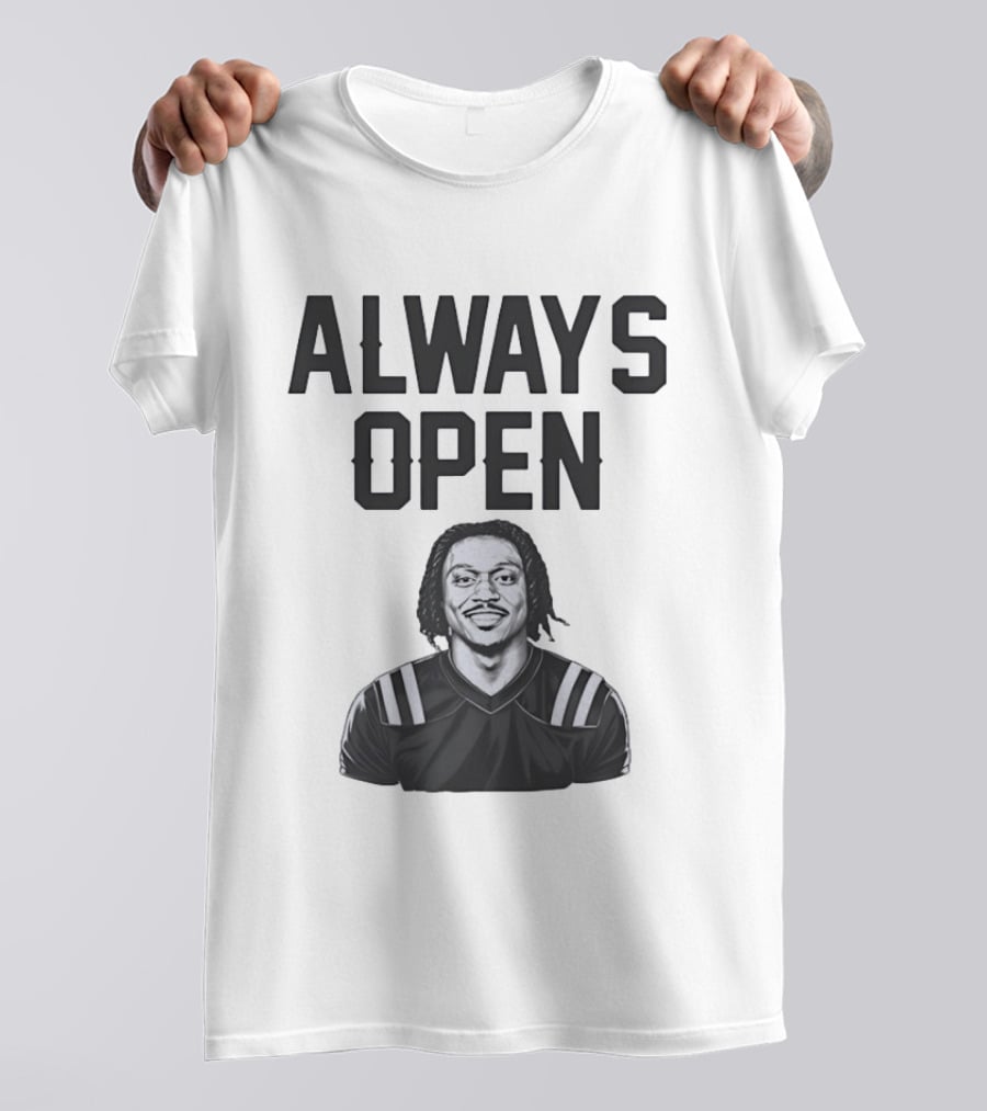 Always Open Bold Text With Cartoon Football Player T-Shirt