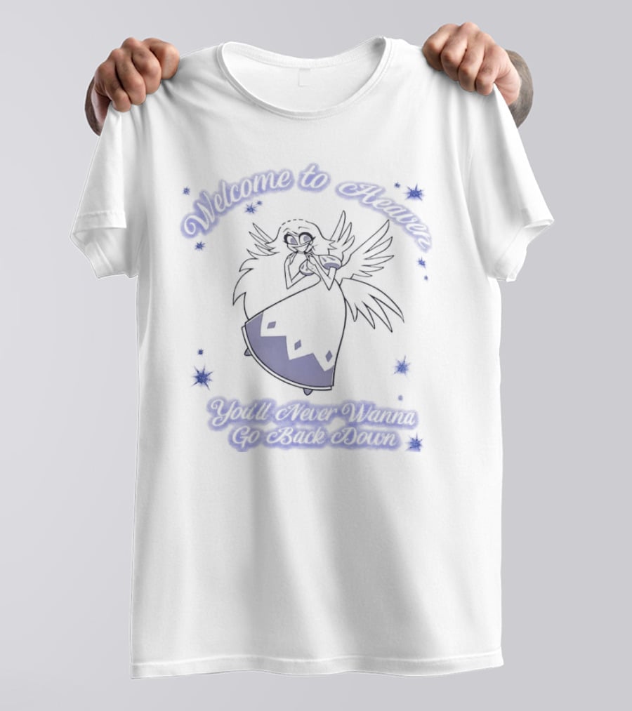 Emily Hazbin Hotel Welcome To Heaven You'll Never Wanna Go Back Down Angelic Invitation T-Shirt