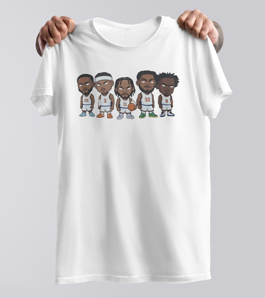 New York Knicks 2026 Player Cartoon Characters 25 3 11 32 8 T-Shirt
