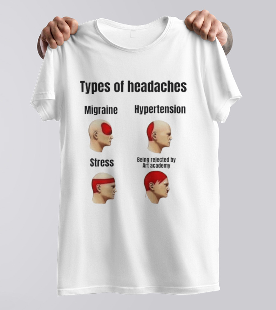 Types Of Headaches Migraine Hypertension Stress Being Rejected By Art Academy T-Shirt