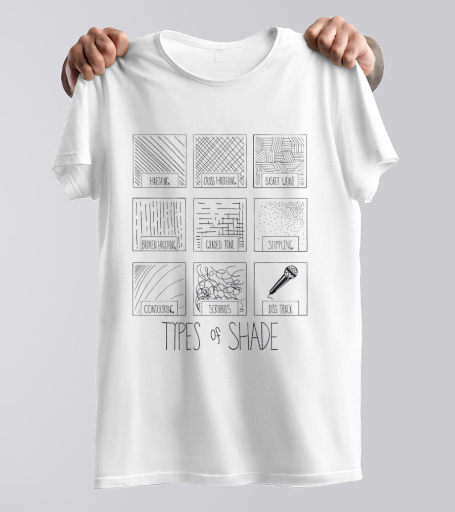 Types Of Shade Hatching Cross Hatching Basket Weave Broken Hatching Stippling Cruciform Contour Scribbling Contour Shading Sponging T-Shirt