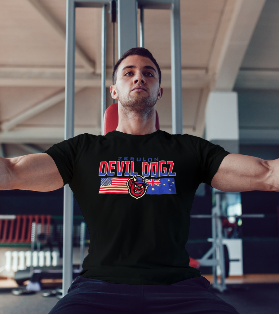 Zebulon Devil Dogz American Australian Flags T-Shirt