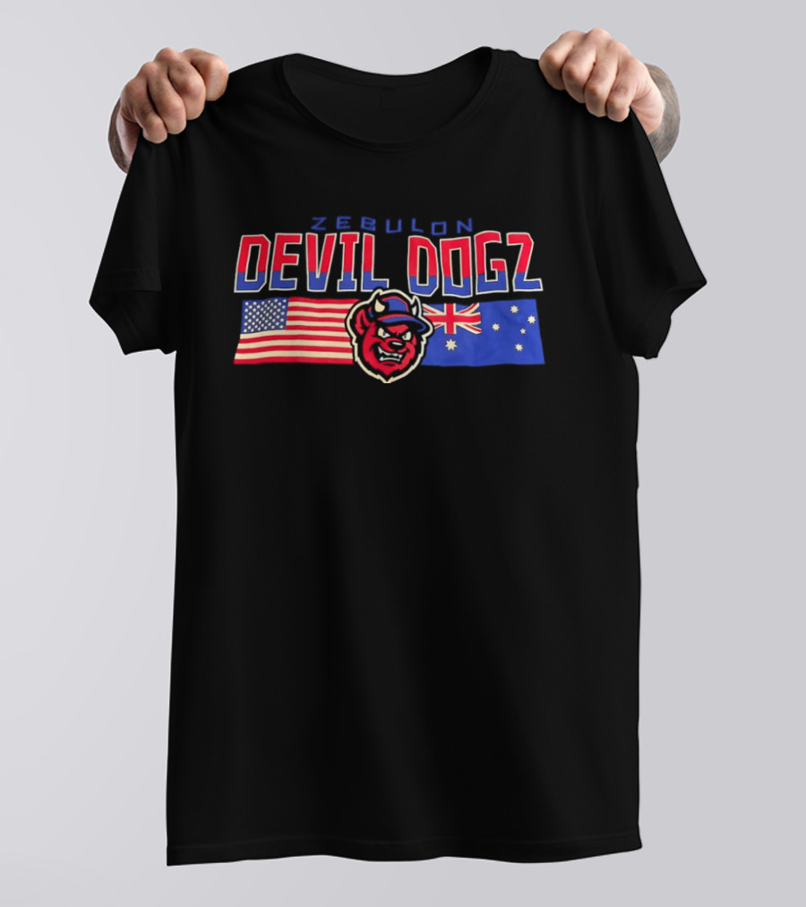 Zebulon Devil Dogz American Australian Flags T-Shirt