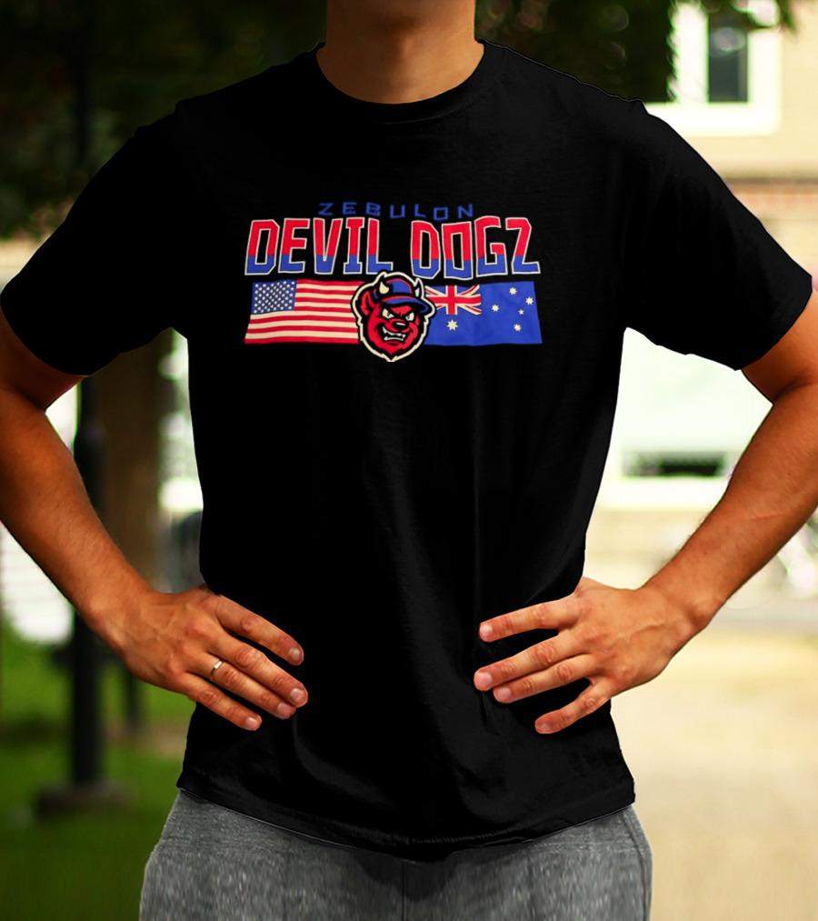 Zebulon Devil Dogz American Australian Flags T-Shirt