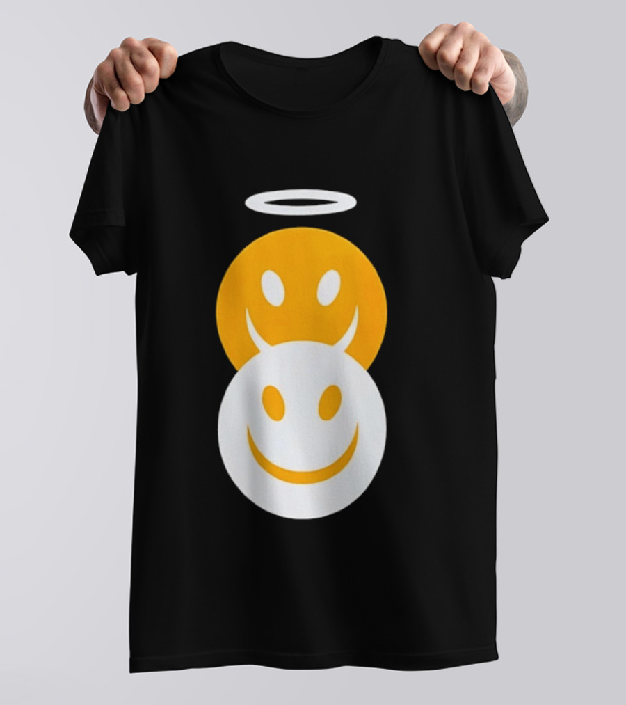 Angel And Devil Smiley Faces Halo And Horns T-Shirt