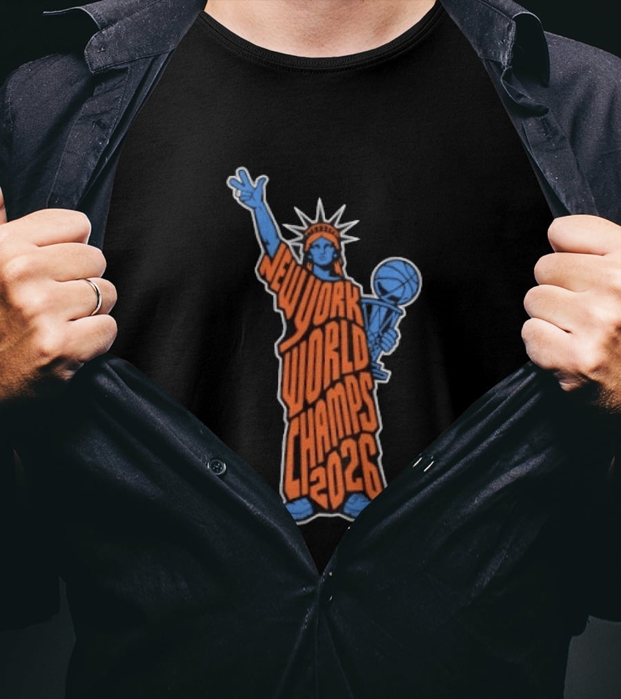 New York World Champs 2026 Statue Of Liberty Basketball Trophy T-Shirt