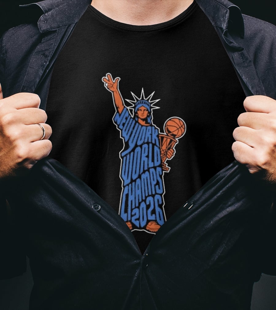 New York World Champs 2026 Statue Of Liberty Basketball Trophy T-Shirt