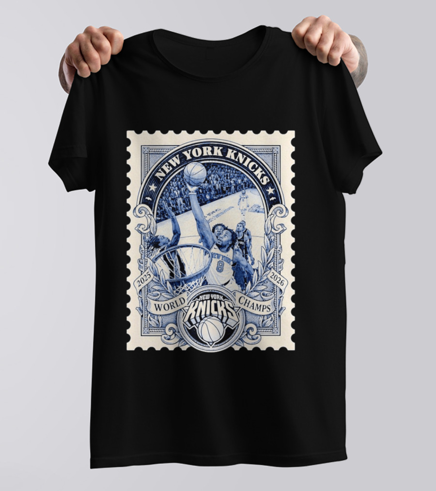 New York Knicks 2026 World Champs OG Anunoby Basketball Stamp T-Shirt