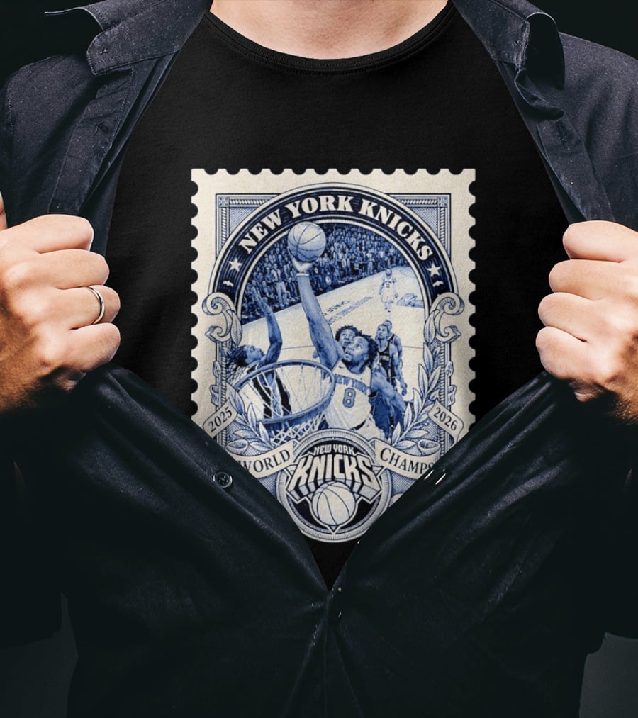 New York Knicks 2026 World Champs OG Anunoby Basketball Stamp T-Shirt