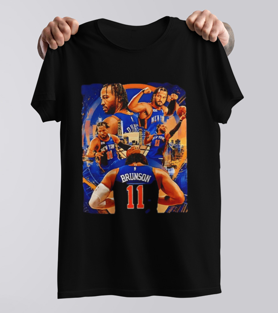 New York Knicks Jalen Brunson Number 11 Team Collage T-Shirt