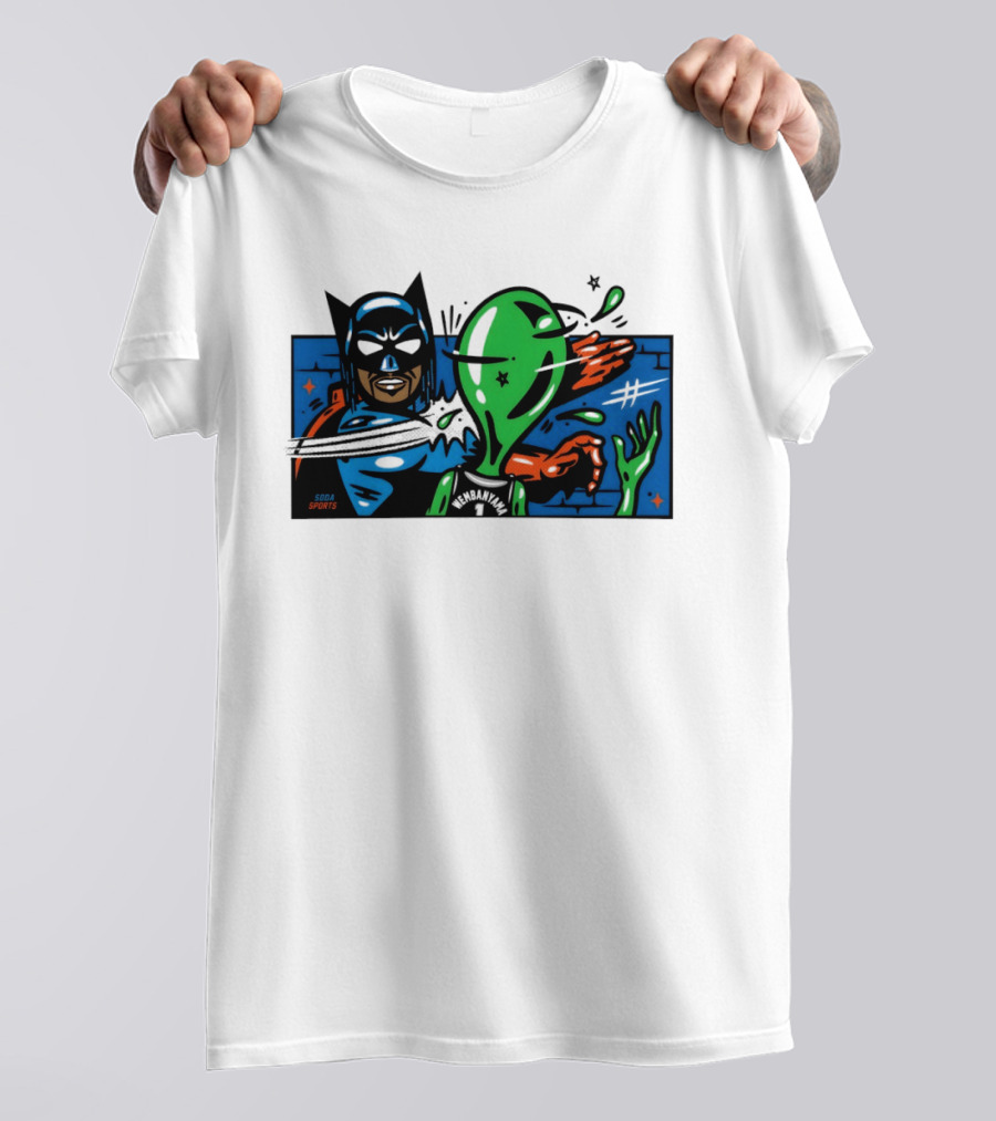 Batman Slapping Alien Knicks Beat Spurs NBA Final 2026 Soda Sports T-Shirt