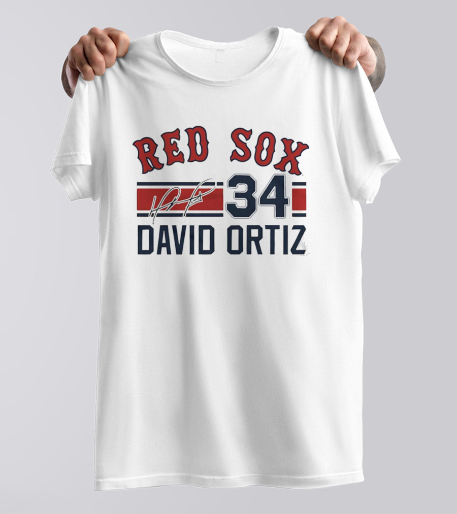 Red Sox 34 David Ortiz Signature Boston T-Shirt