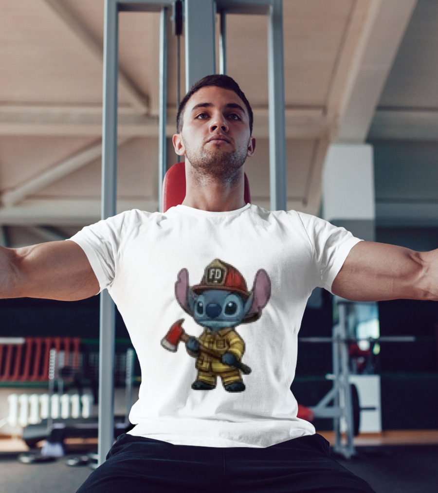 Disney Stitch Fire Rescue Not Just A Job A Calling Fire Dept FD Helmet Axe T-Shirt
