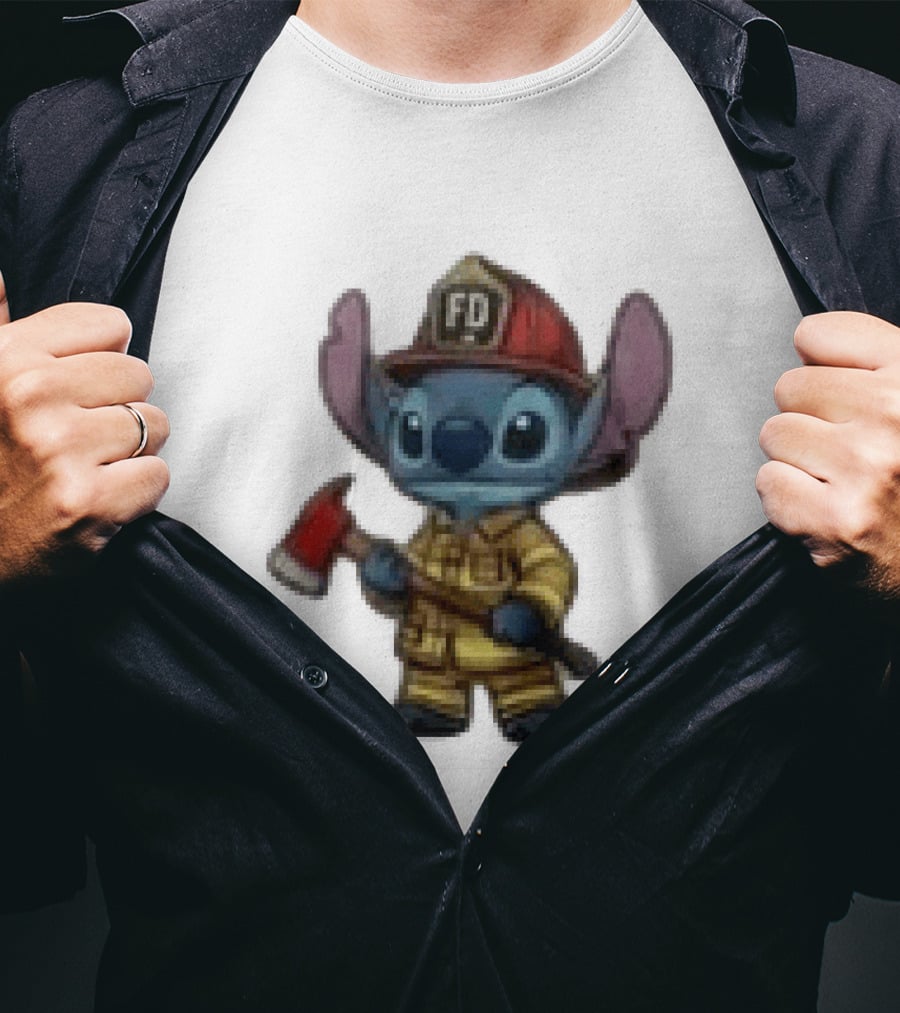Disney Stitch Fire Rescue Not Just A Job A Calling Fire Dept FD Helmet Axe T-Shirt