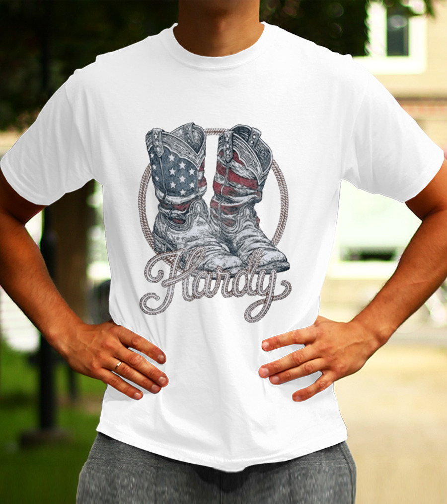 Hardy Boots Americana Patriotic Flag Cowboy T-Shirt
