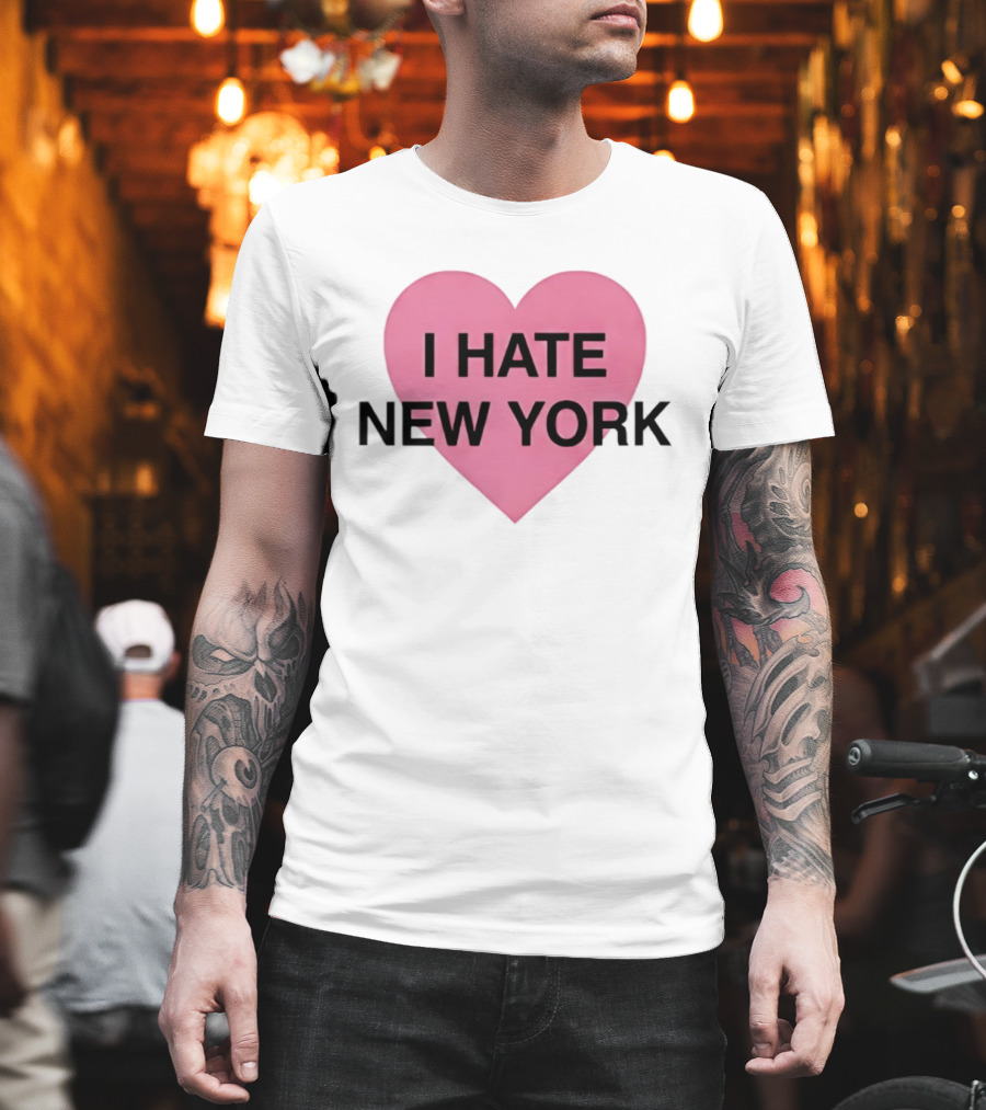 I Hate New York Pink Heart Sarcastic Humor T-Shirt