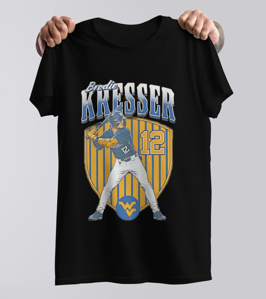 West Virginia Mountaineers Brodie Kresser Number 12 Baseball Player T-Shirt