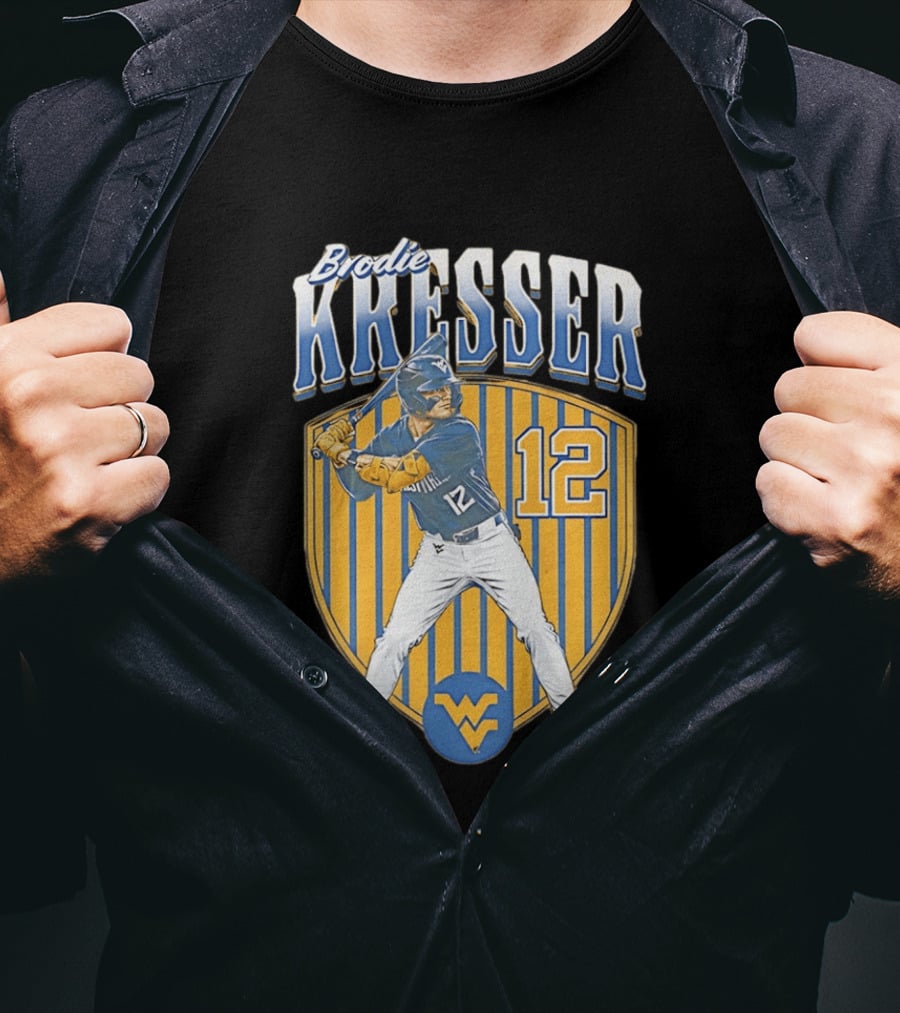 West Virginia Mountaineers Brodie Kresser Number 12 Baseball Player T-Shirt