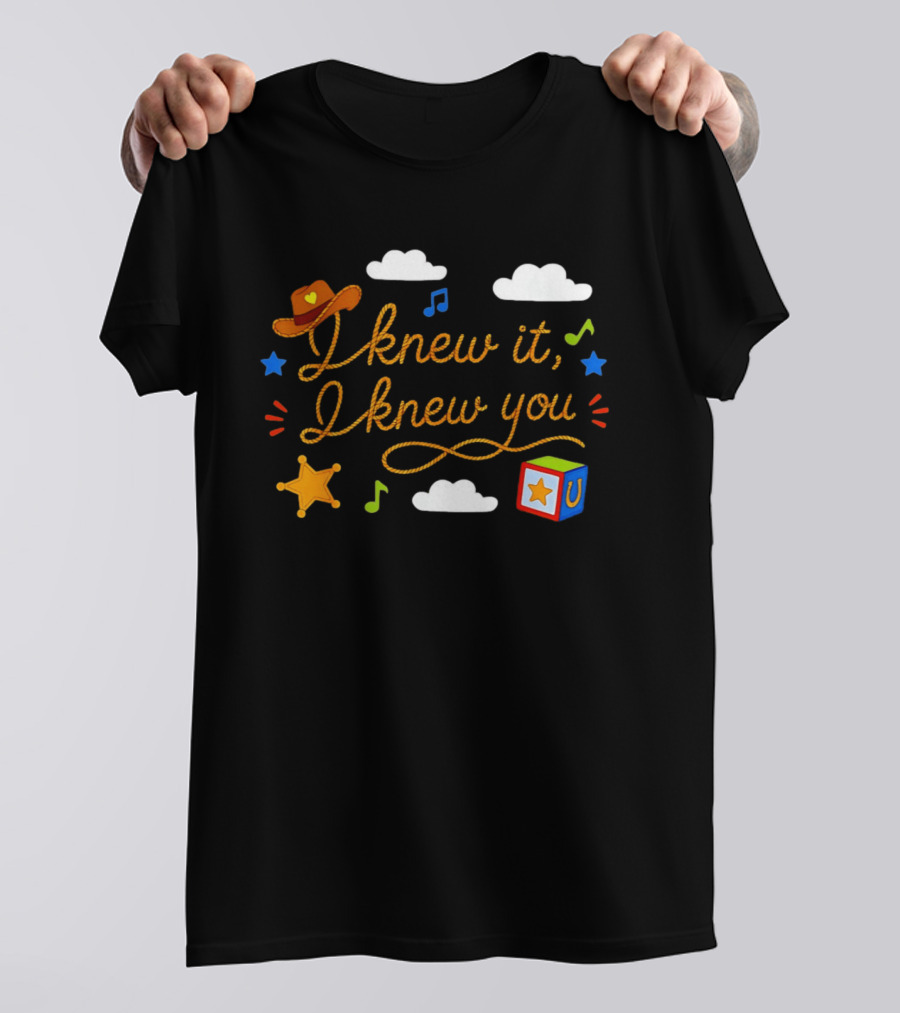 I Knew It I Knew You Western Cowgirl Sheriffs Badge Cowboy Hat Music Notes Blocks T-Shirt