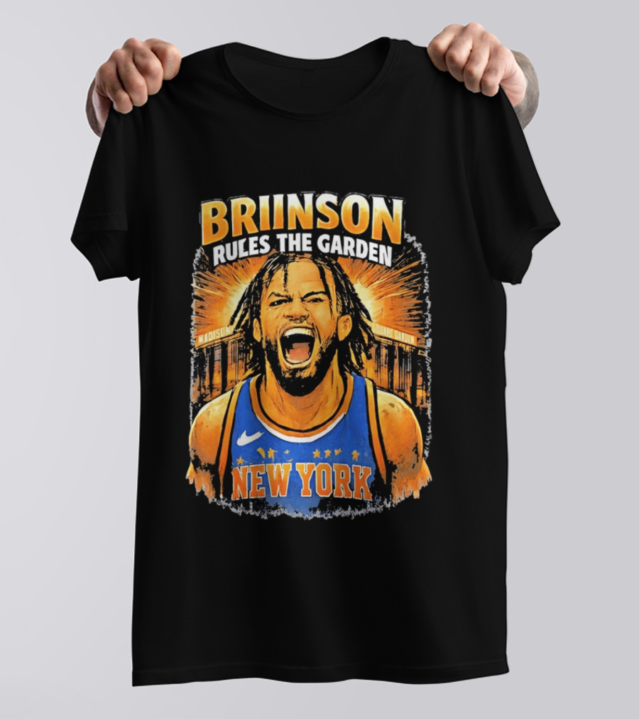 New York Knicks Brunson Rules The Garden Shouting Face Madison Square Garden T-Shirt
