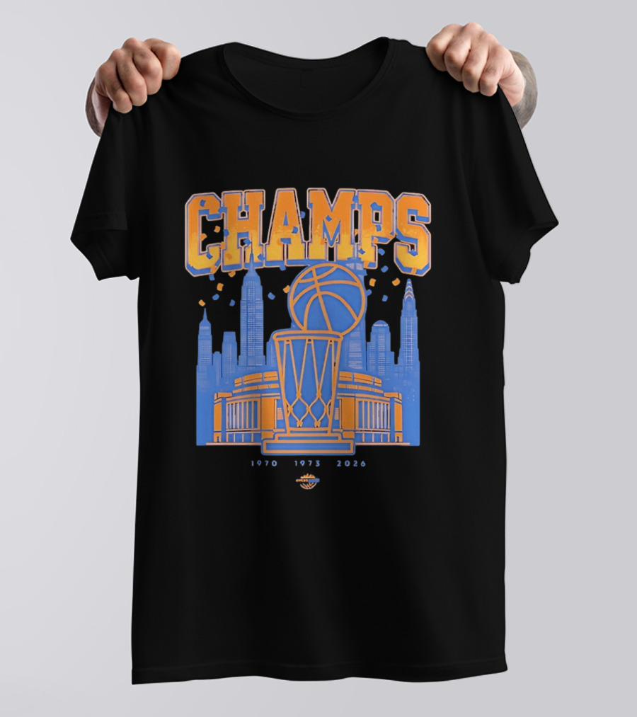 New York Knicks Champs 1970 1973 2026 Basketball Skyline Celebration T-Shirt