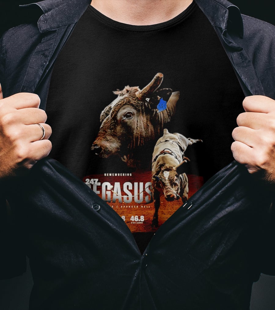 Remembering Pegasus 247 Legendary Rodeo Bull Statistics 25/8 44.8 46.8 T-Shirt
