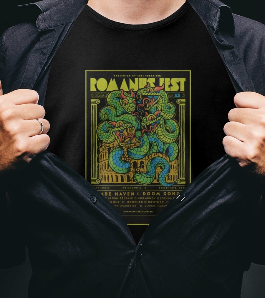 Romanus Fest VII August 15 2026 Indianapolis Black Circle Featuring Babe Haven Doom Gong T-Shirt