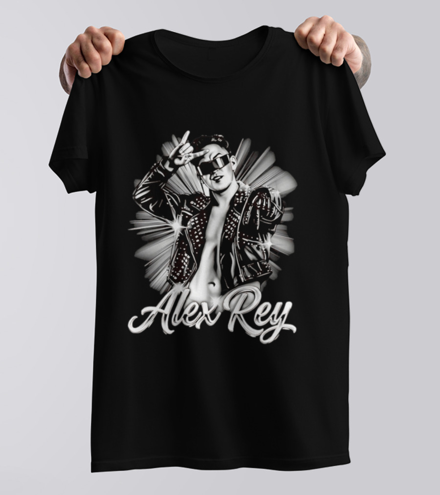 Alex Rey Pro Wrestling Player Collage Studded Jacket Sunglasses Pose T-Shirt