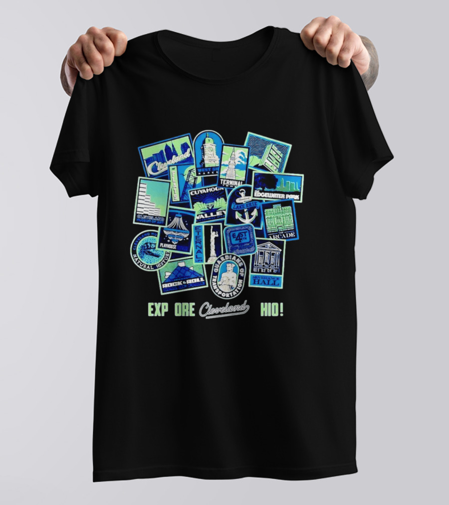 Explore Cleveland Ohio Landmarks Cuyahoga Rock Roll Museum Terminal Tower Edgewater Park T-Shirt