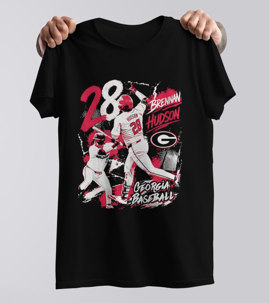 Georgia Baseball Brennan Hudson 28 Player Collage T-Shirt
