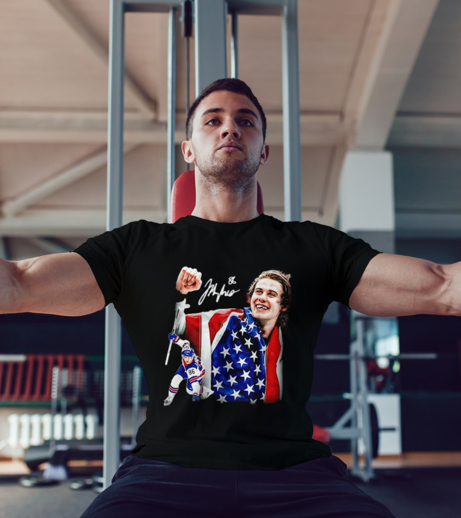 Jack Hughes New Jersey Devils USA Flag 86 Hockey Celebration T-Shirt