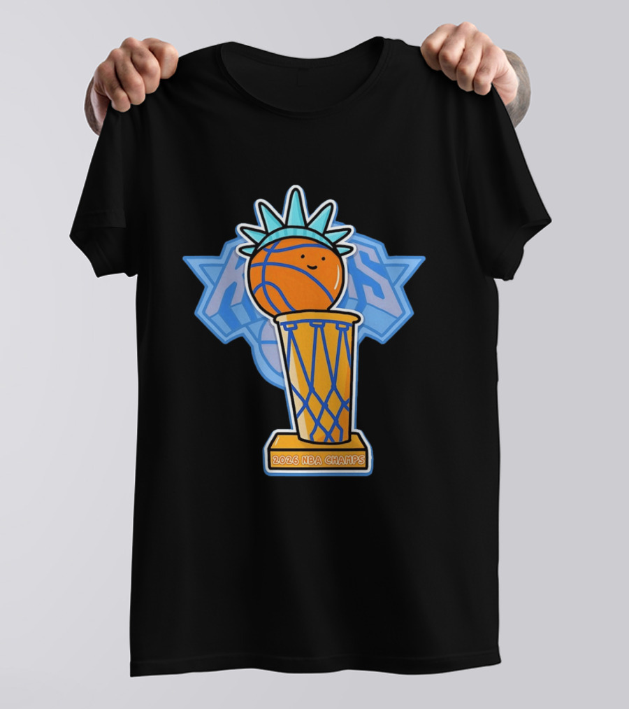 Knicks NBA Champs 2026 Statue Of Liberty Basketball Trophy T-Shirt
