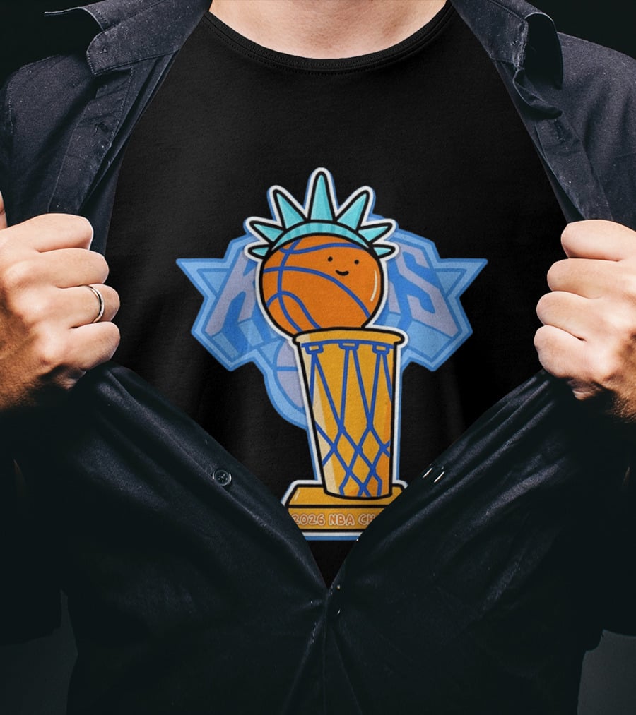 Knicks NBA Champs 2026 Statue Of Liberty Basketball Trophy T-Shirt