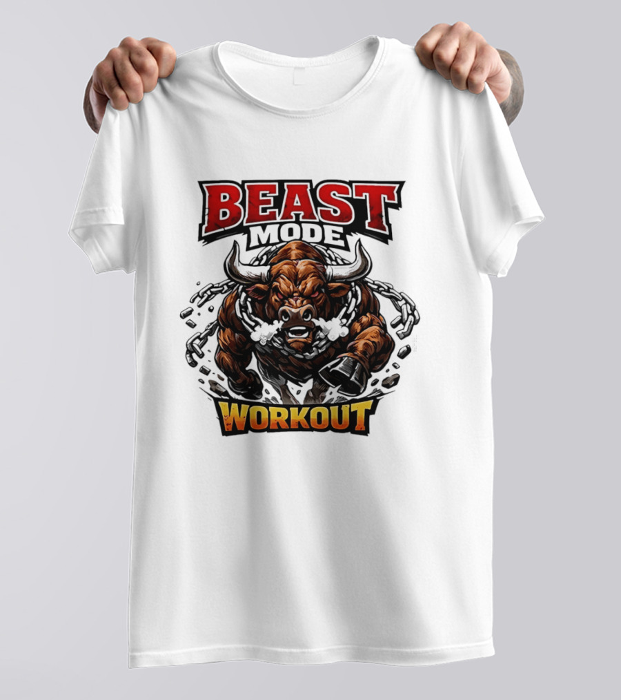 Beast Mode Workout Illustrated Bull Breaking Chains T-Shirt